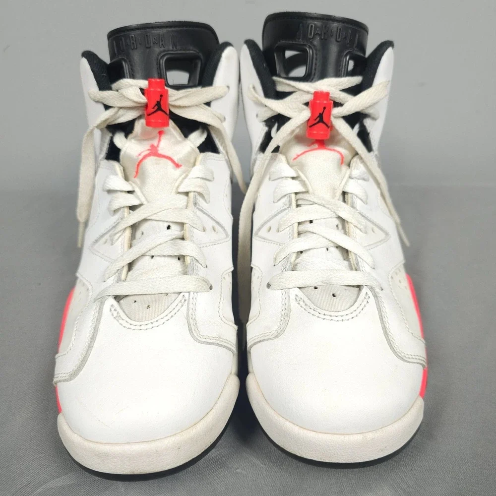Nike Air Jordan 6 Shoes Boy 6.5y  White Infrared Retro Leather Lace Up - Picture 2 of 16